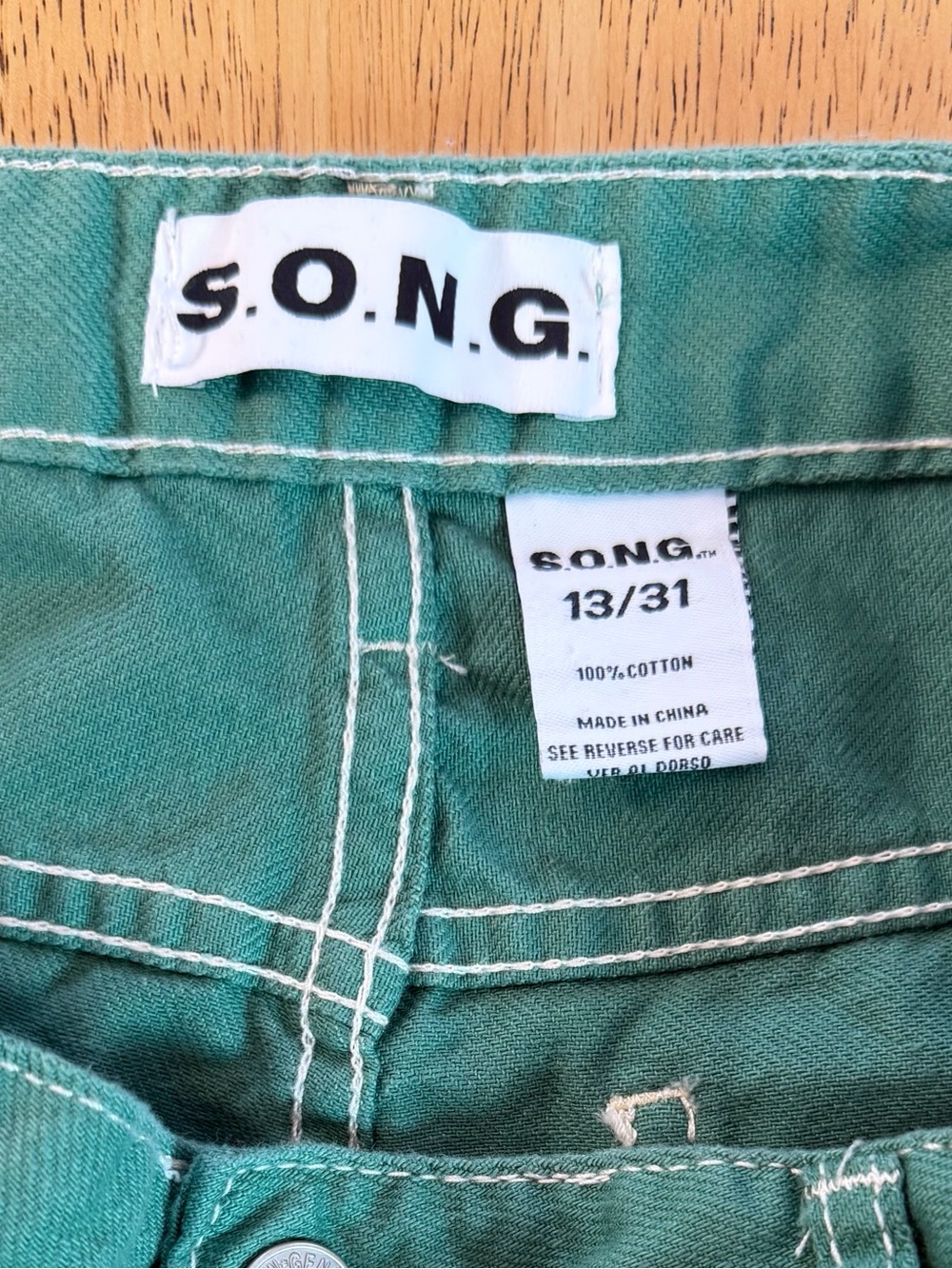 S.O.N.G. 90s Boyfriend Cargo Jeans Women's Size 13/31 Green High Rise Pockets - Picture 3 of 9